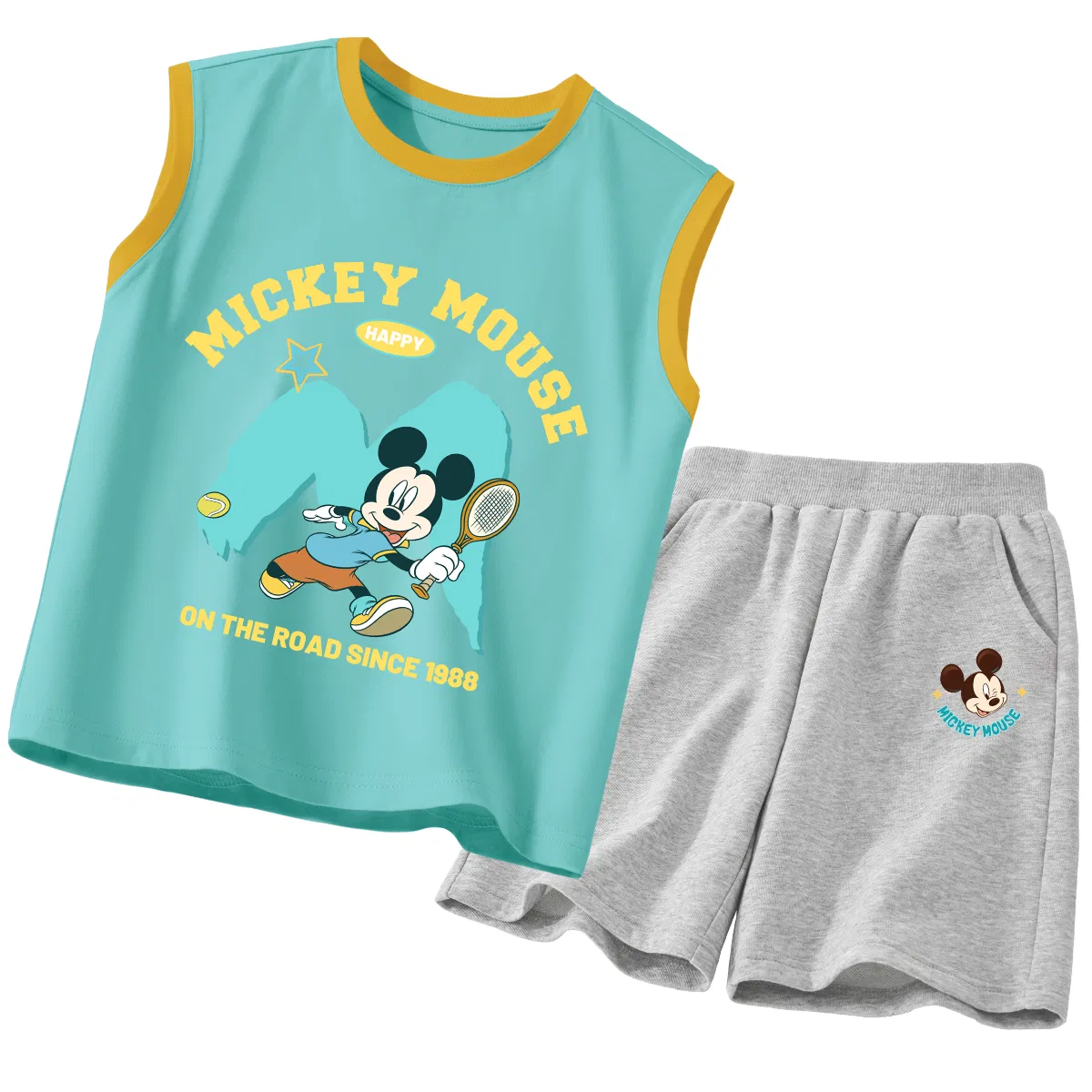 Спортивный костюм для детей, тонкий, с круглым вырезом, Disney, Di Wave Ball Orange Blue+Di Cute Star K Gray
