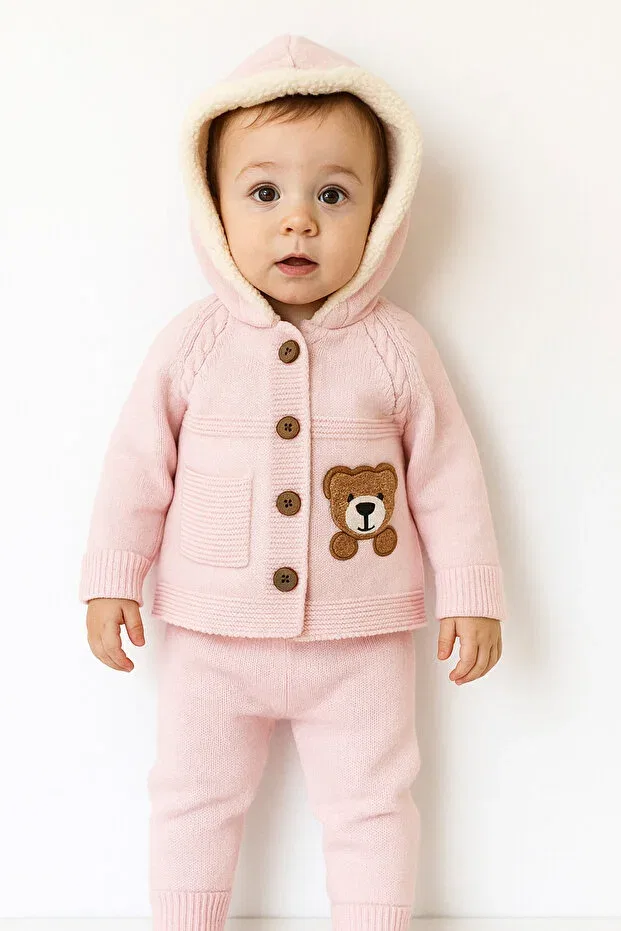 Детский кардиган-комплект с леггинсами Lamb Lined Knitwear Cardigan With Leggings A Baby, Pink