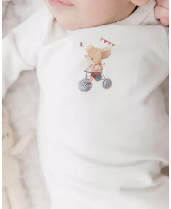 Детский комбинезон с принтом Playful Mouse Collection Ely'S & Co., Ivory/Blue — фото 2