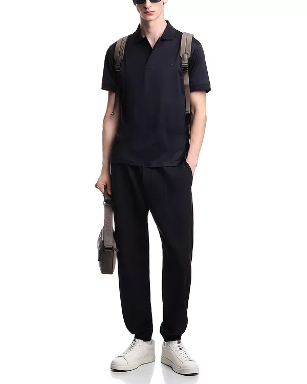 Мужская рубашка поло с застежкой-молнией Regular fit zip polo shirt Emporio Armani, Navy Blue — фото 2