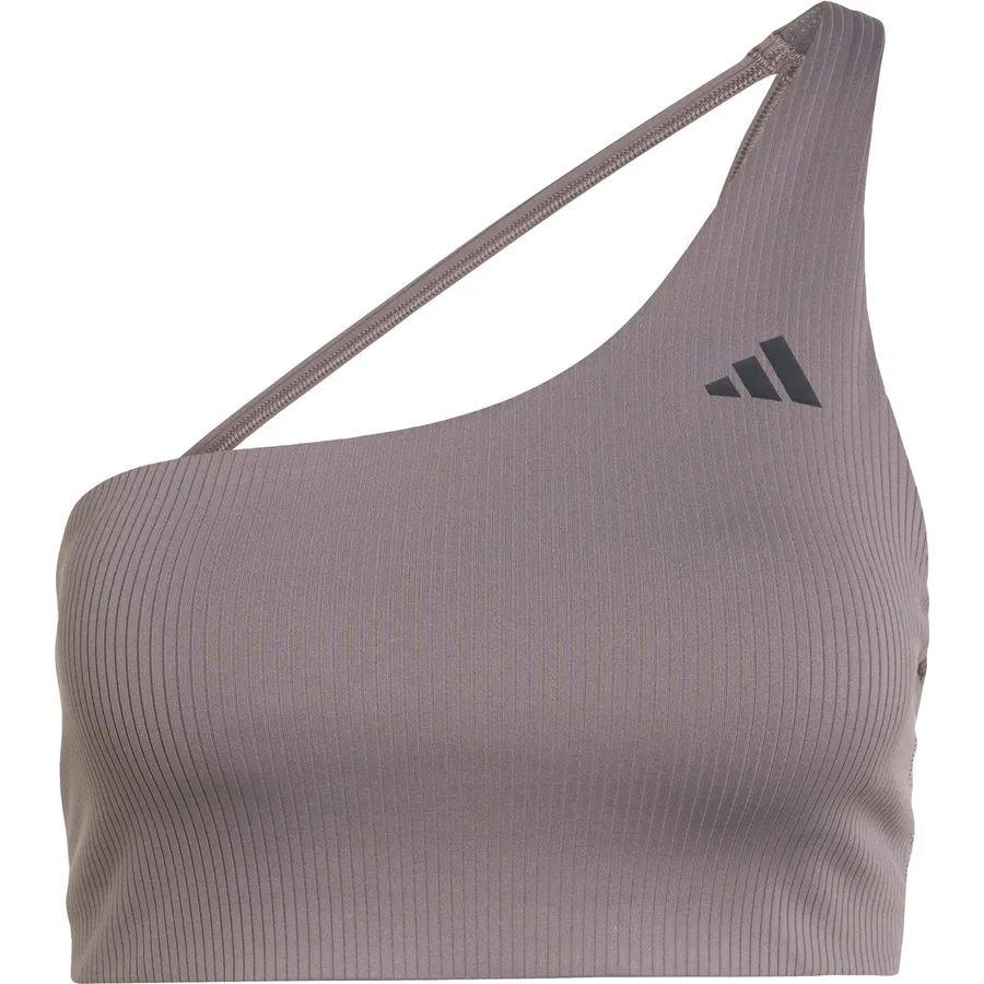 Спортивный бюстгальтер с одним плечом и легкой поддержкой Optime Workout Rib One Shoulder Light Support Bra adidas, Серый — фото 3