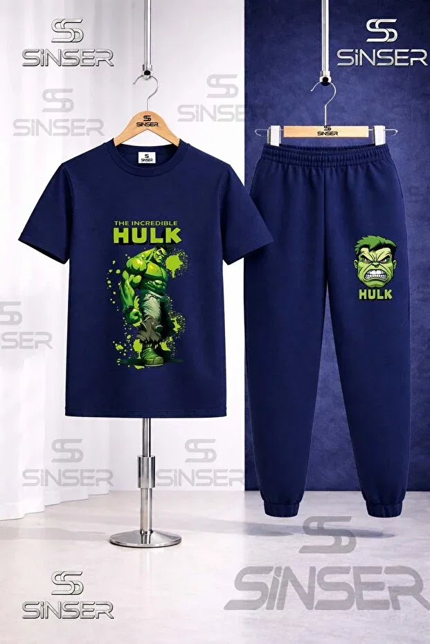 Детский комплект футболки и спортивного костюма с принтом Hulk Ss Sinser, Black - Gray - Navy Blue — фото 4