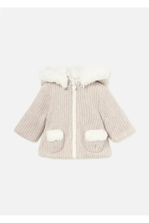 Детское зимнее пальто для девочек на молнии с капюшоном Mayoral, Beige