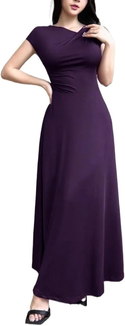 Женское элегантное платье A-силуэта с асимметричным вырезом, Violet Purple