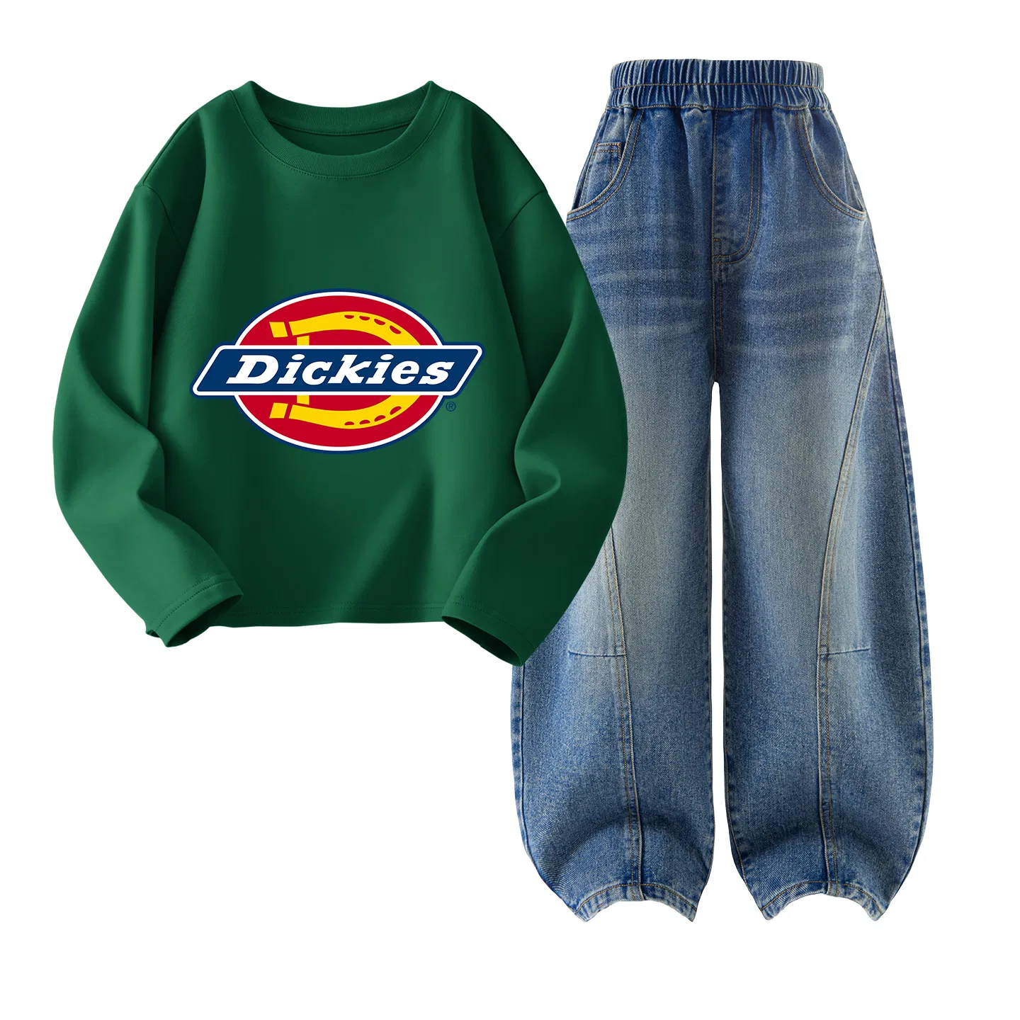 Детский спортивный комплект с принтом Dickies, Sizhen Standard Gray Blue+Solid Color Denim Blue — фото 4
