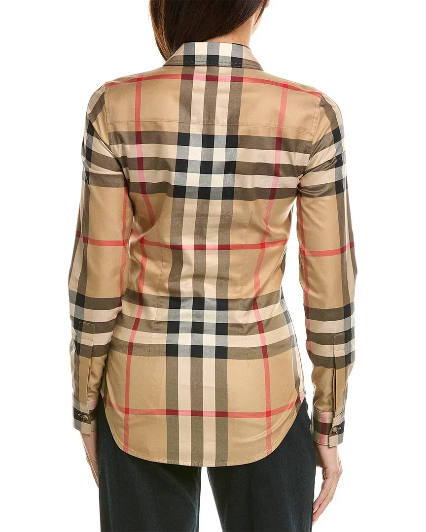 Женская рубашка с принтом Burberry Check Slim Archive, бежевый — фото 2