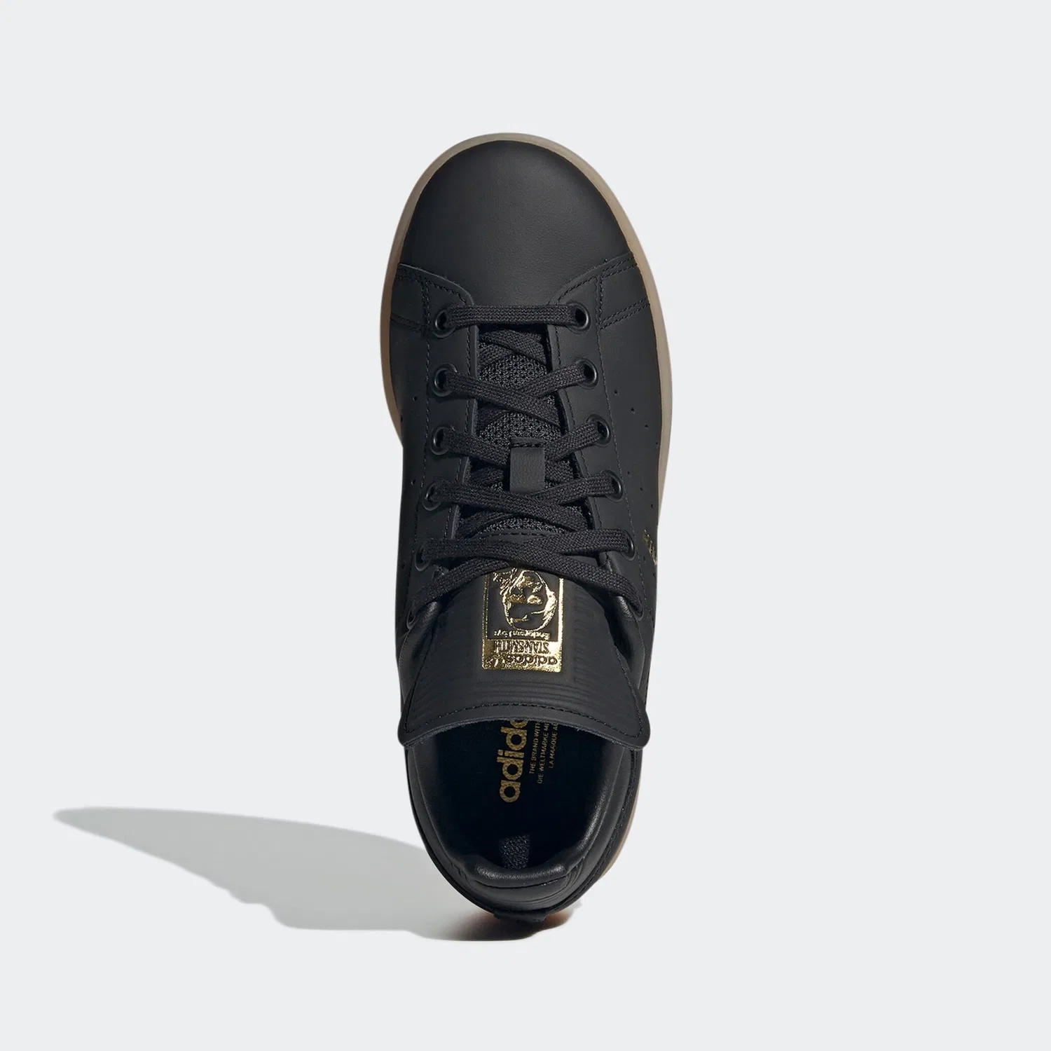 Детские кроссовки с перфорированными полосками Stan Smith Adidas, Core Black/Core Black/Gum — фото 4