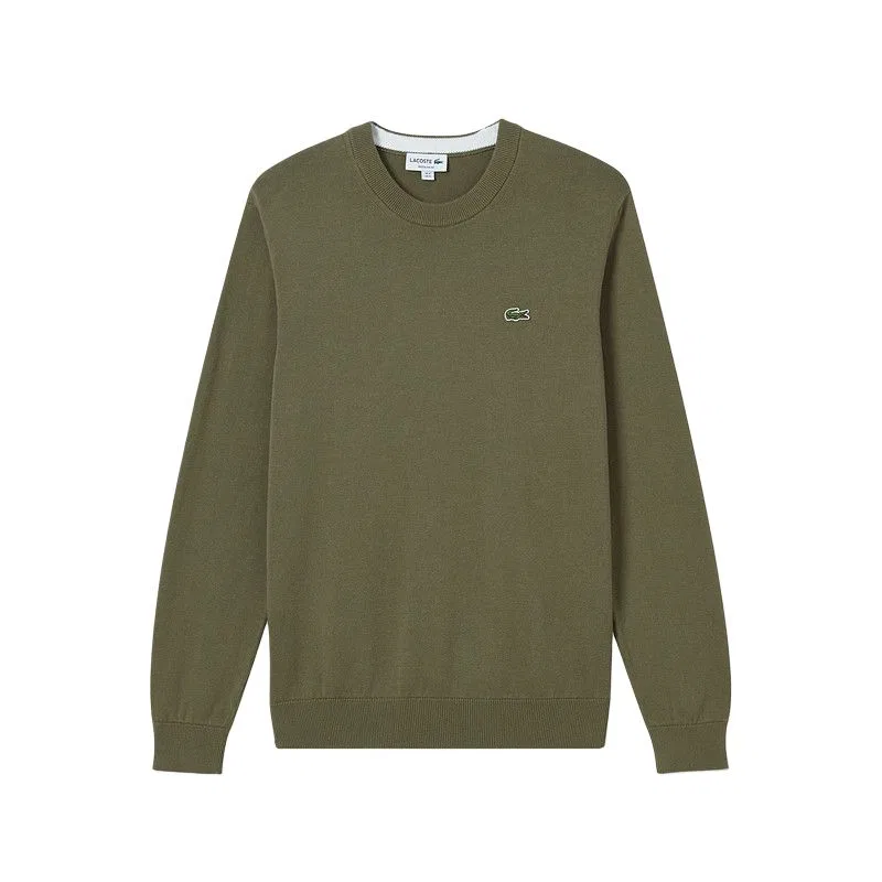 Свитер мужской Lacoste Logo Patch Crewneck Knitted Jumper, с круглым вырезом, оливковый