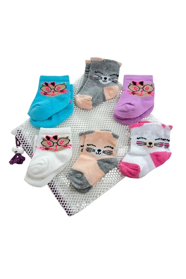 Детский комплект носков для девочек хлопковый 6-Piece baby girl cotton socks set Moush, Multicolor