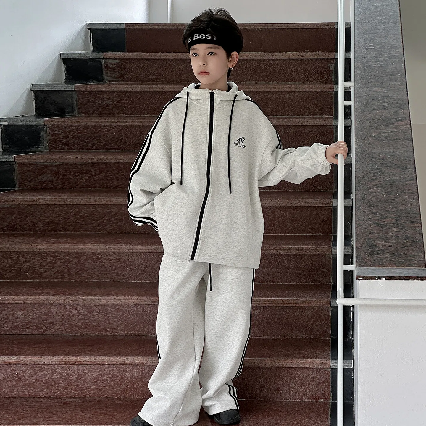 Детский спортивный костюм из футера с капюшоном Lanza, Heather Gray — фото 3