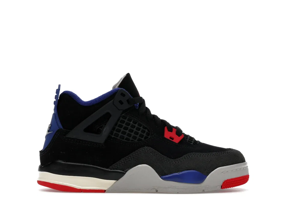Детские кроссовки Lifestyle с верхом из кожи и текстиля Jordan 4 Retro Jordan, Black/Fire Red/Deep Royal Blue/Dark Smoke Grey/Tech Grey