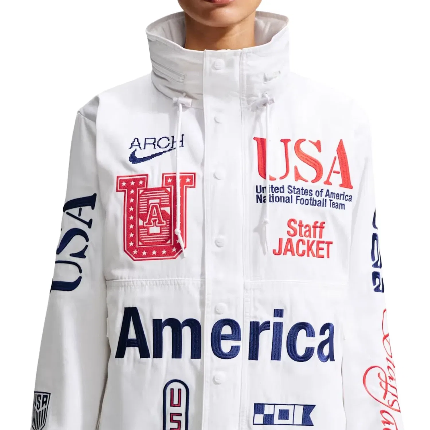 Мужская куртка с принтом Nike x USA x V.A.A. Cryoshot Woven Staff Jacket, белый — фото 2