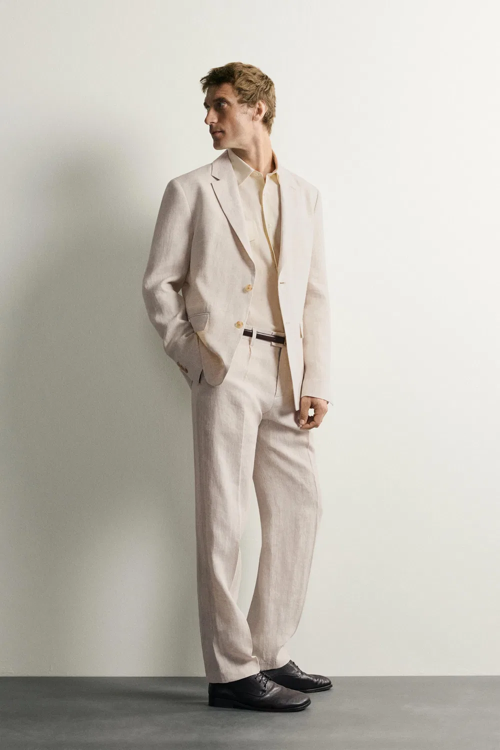 Блейзер из 100% льна ZARA, Sand — фото 4