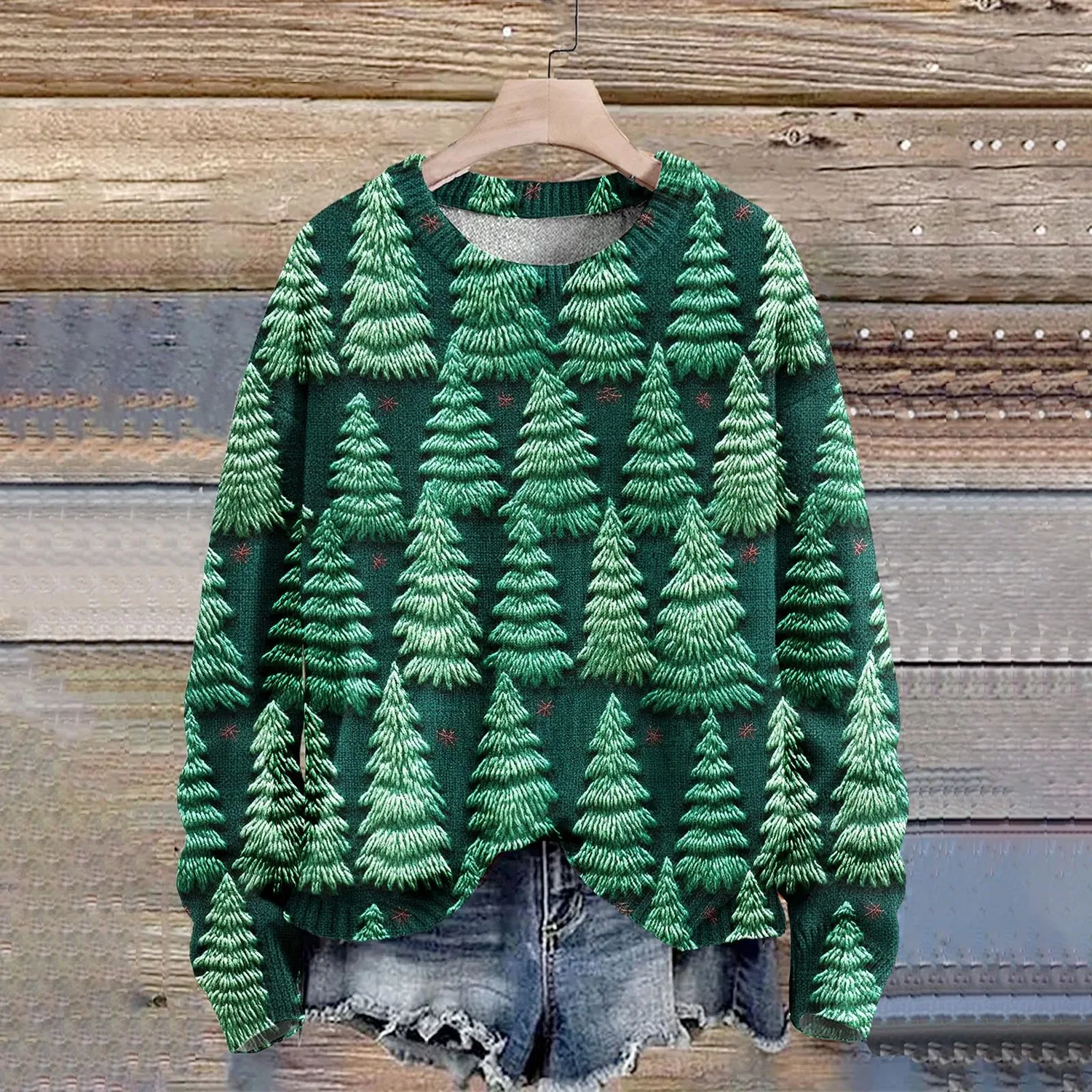 Женский свитшот оверсайз с принтом Christmas Tree, с длинным рукавом, Green Mint — фото 2