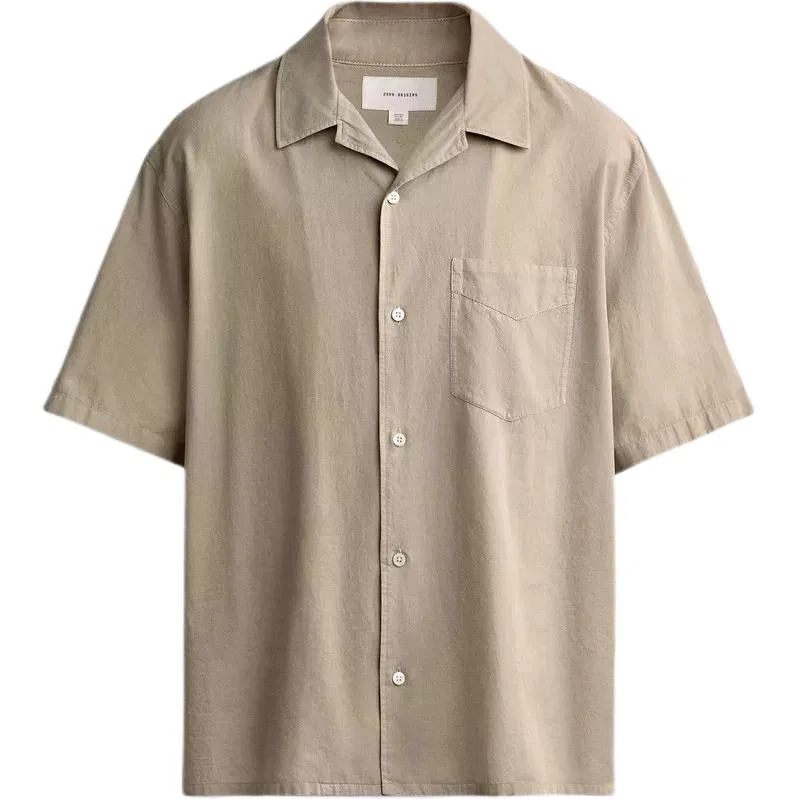 Мужская рубашка с лацканами прямая тонкая Dark Taupe ZARA, Dark Taupe