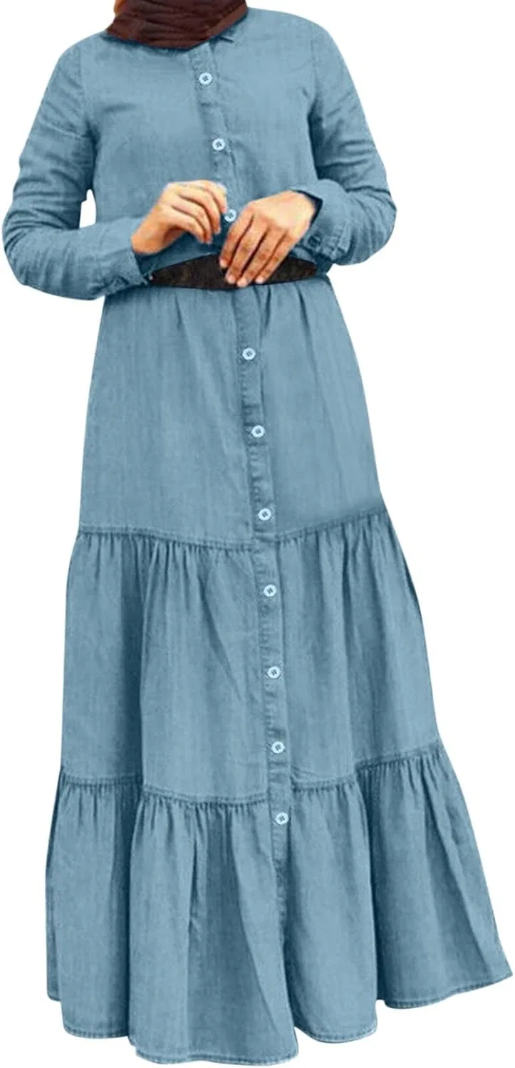 Женское джинсовое платье с коротким рукавом и воротником, Light Blue