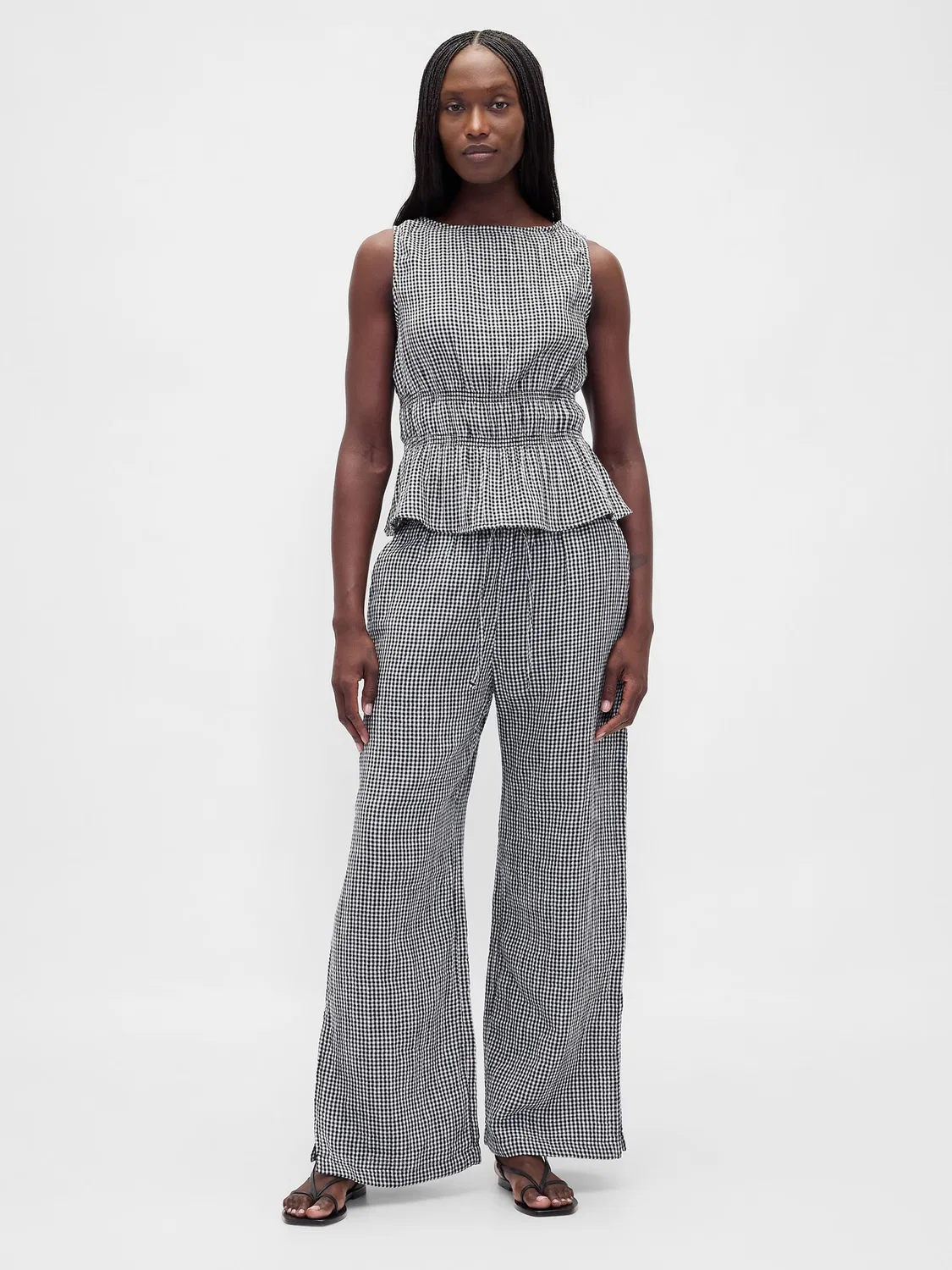 Брюки свободного кроя Gap Black Check, хлопок — фото 4
