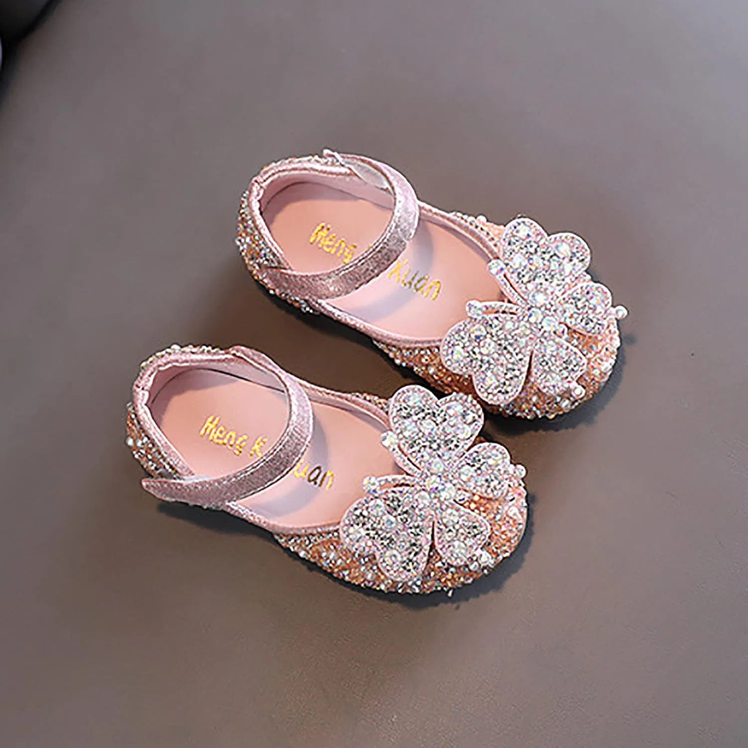 Детские туфли-балетки для девочек с принтом Rhinestones Bow Mary Jane Dress Shoes Flower Wedding Shoes Glitter Sequins Princess Ballet Flats, Pink — фото 4