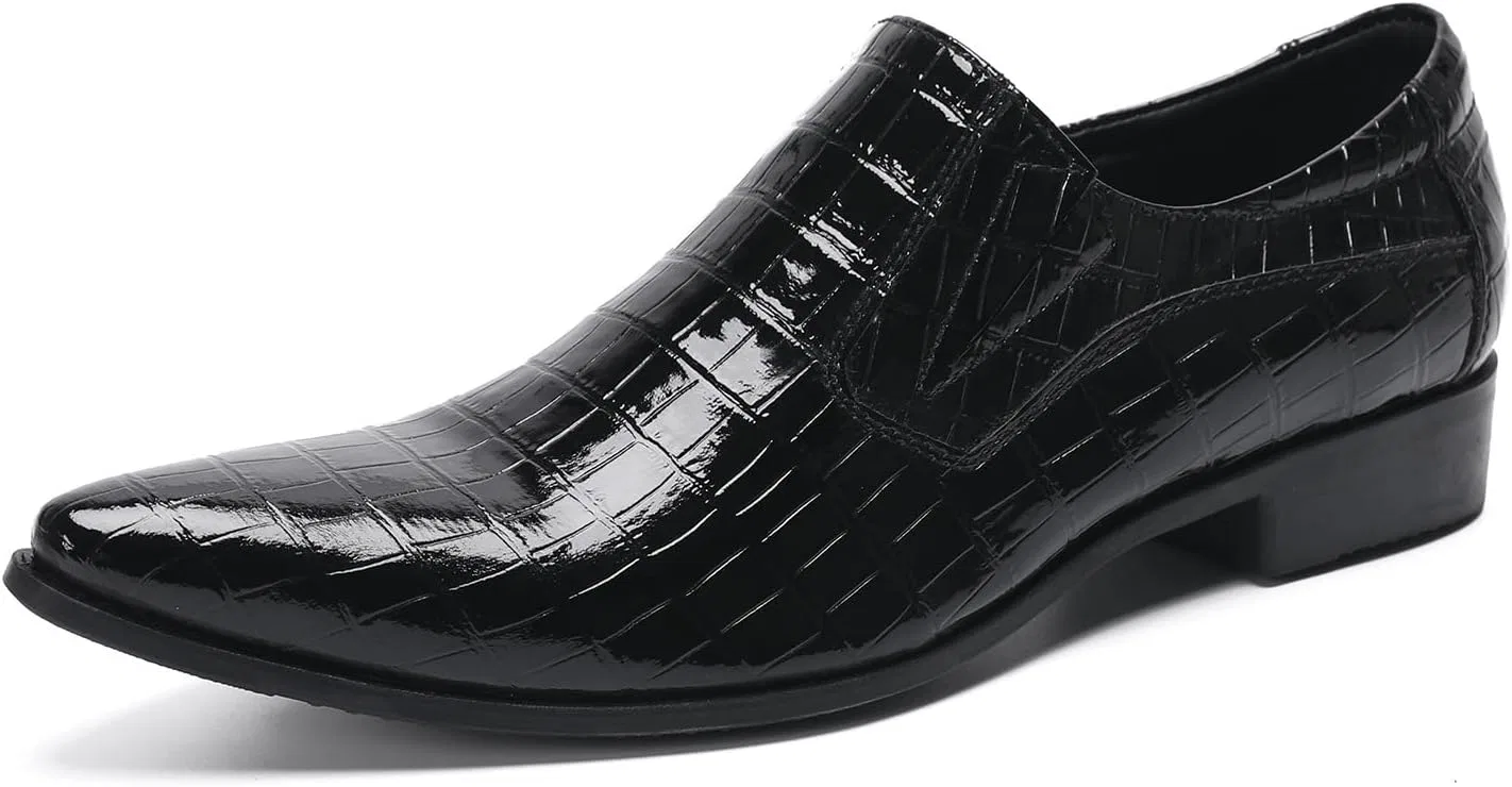 Лоферы кожаные Glossy Leather Loafers Plus Size Slip on Genuine Leather, черный MANYUBEI