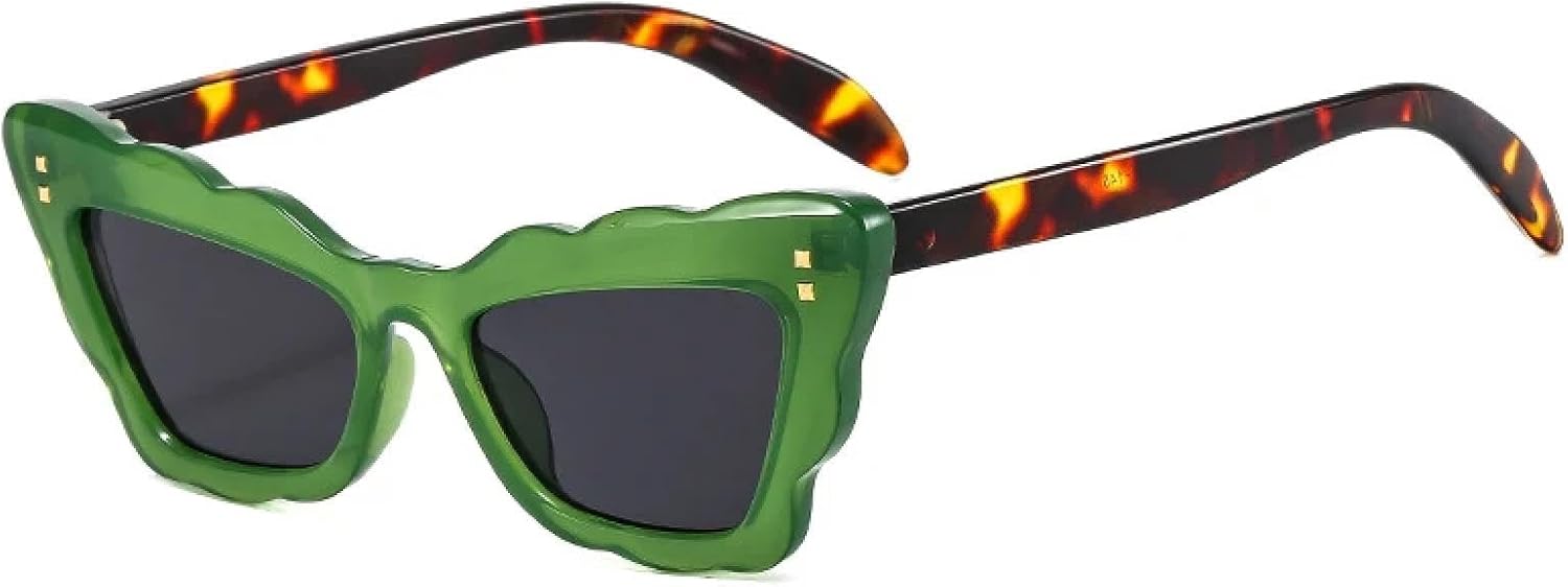 

Популярные модные солнцезащитные очки «кошачий глаз» для женщин, цветные, ретро, ​​с заклепками, для мужчин, градиентные, с защитой от УФ-излучения UV400 WNCKSQ, Green Leopard Grey