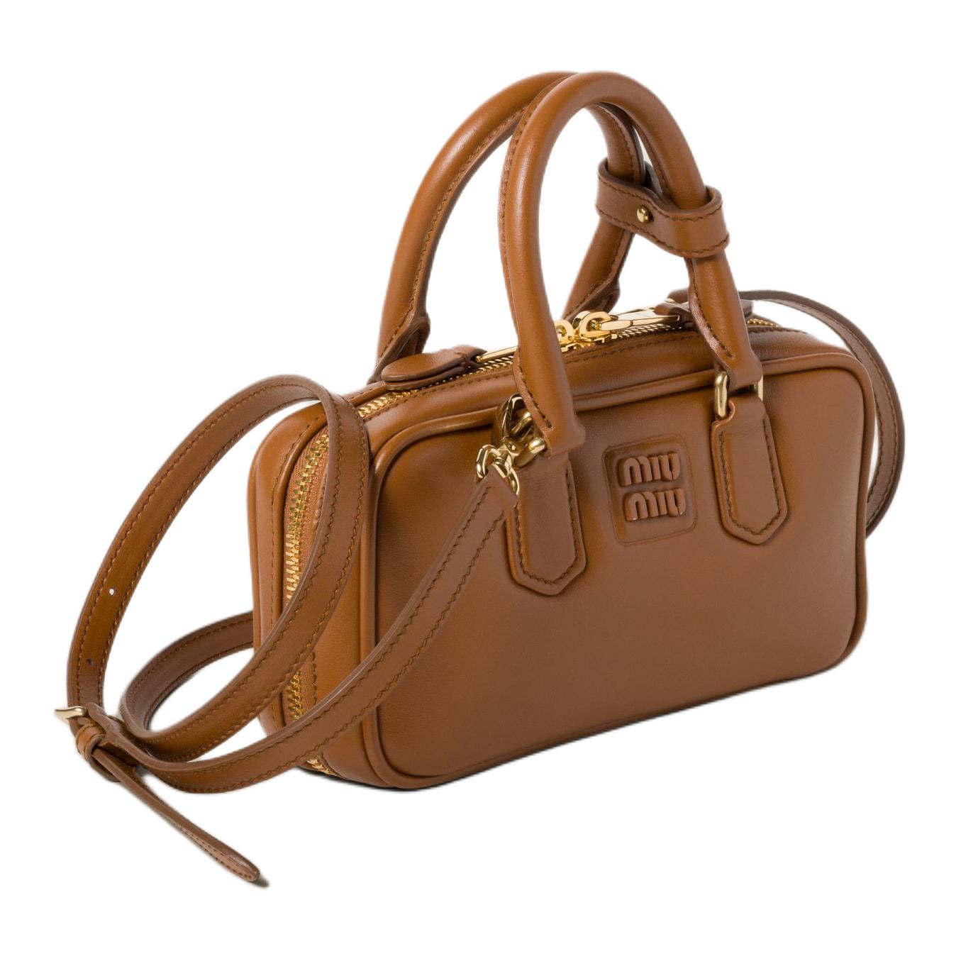 Сумка через плечо Arcadie Series из кожи мини женская коньячная MIU MIU — фото 2