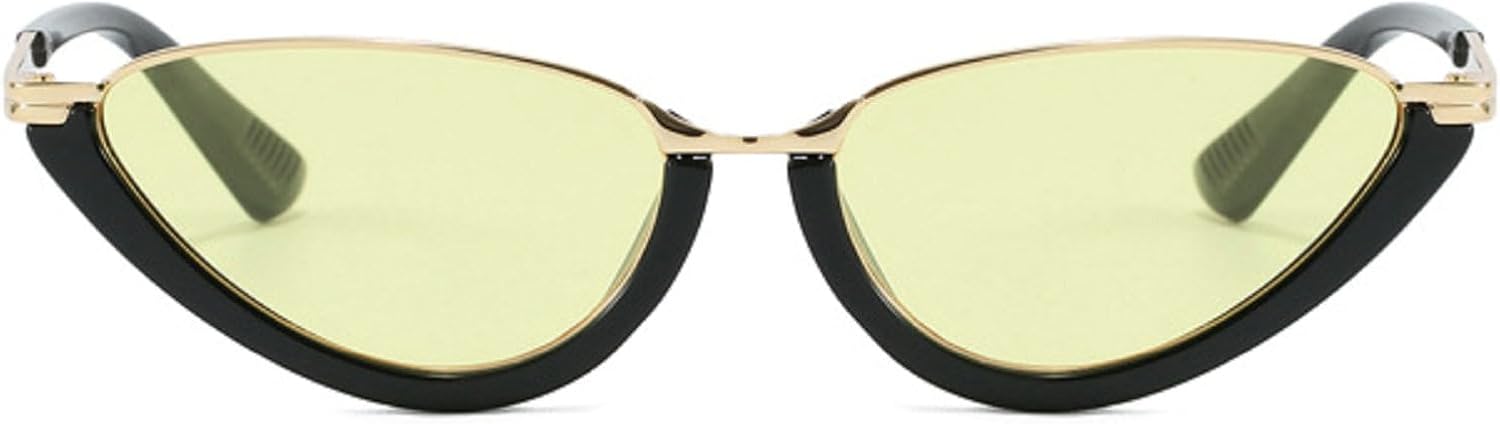 

Женские солнцезащитные очки «кошачий глаз» в тонкой металлической оправе, модель 2025 года, персонализированные овальные солнцезащитные очки в полуоправе, в стиле ретро 90-х mincl, Black Yellow