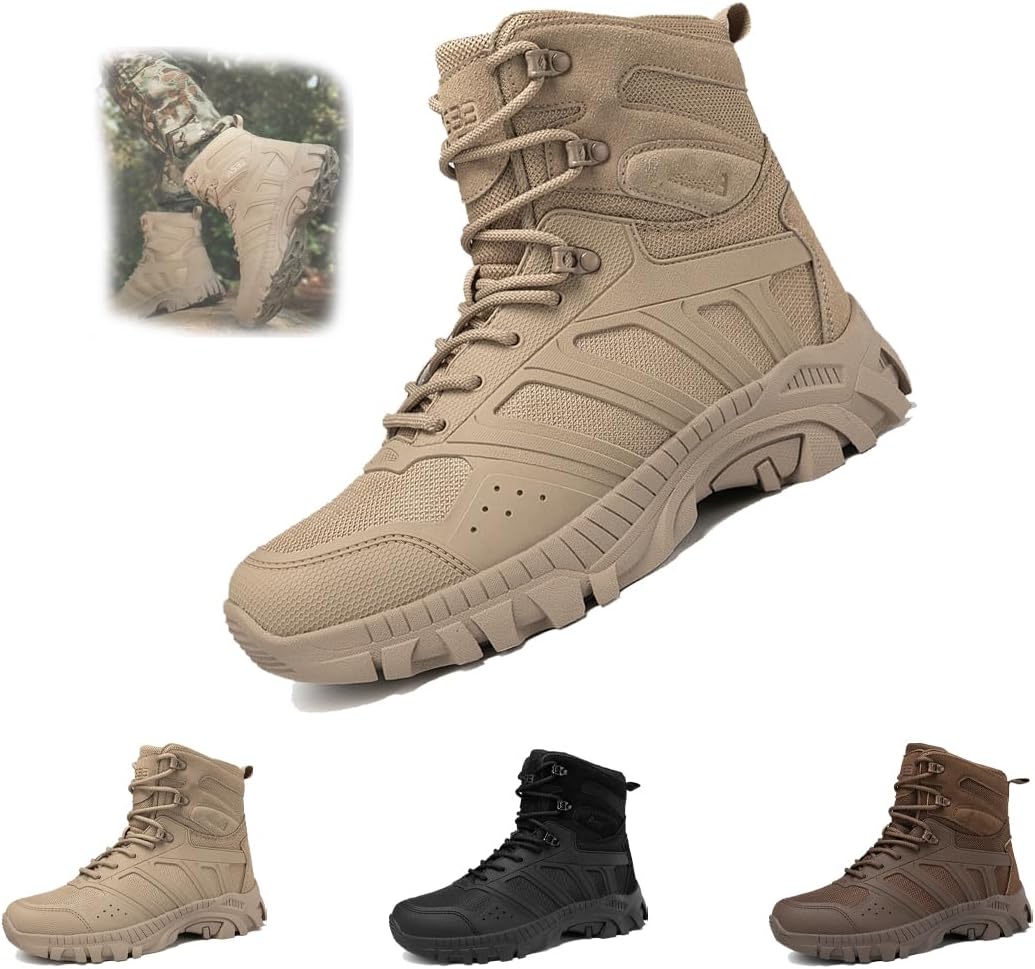 

Мужские водонепроницаемые ботинки, легкие, с нескользящей подошвой, для активного отдыха и походов, повседневные, дышащие, высокие тактические военные ботинки, ортопедическая обувь для ходьбы Generic, Carbon-g 7.5-8