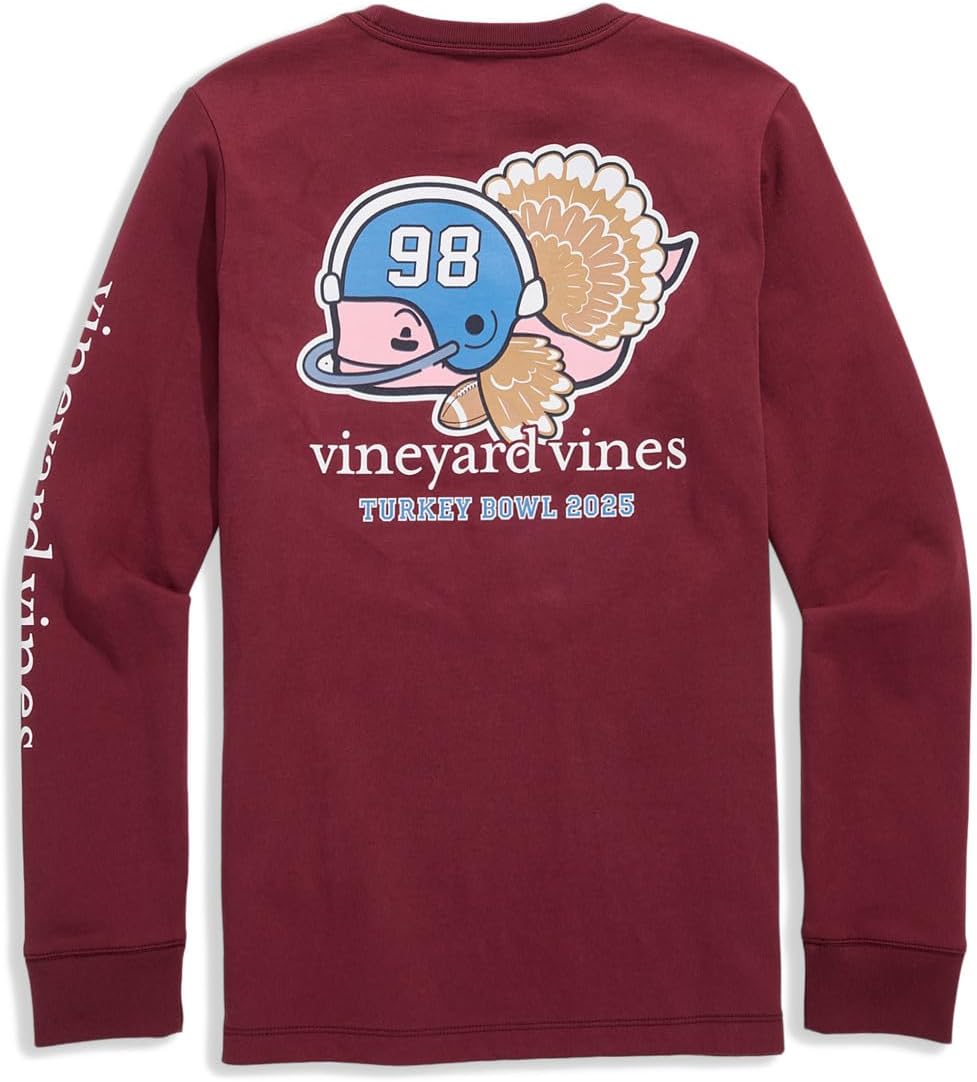 Футболка Vineyard Vines Kids Football Turkey Whale Long-Sleeve Pocket Tee, цвет Crimson — фото 2