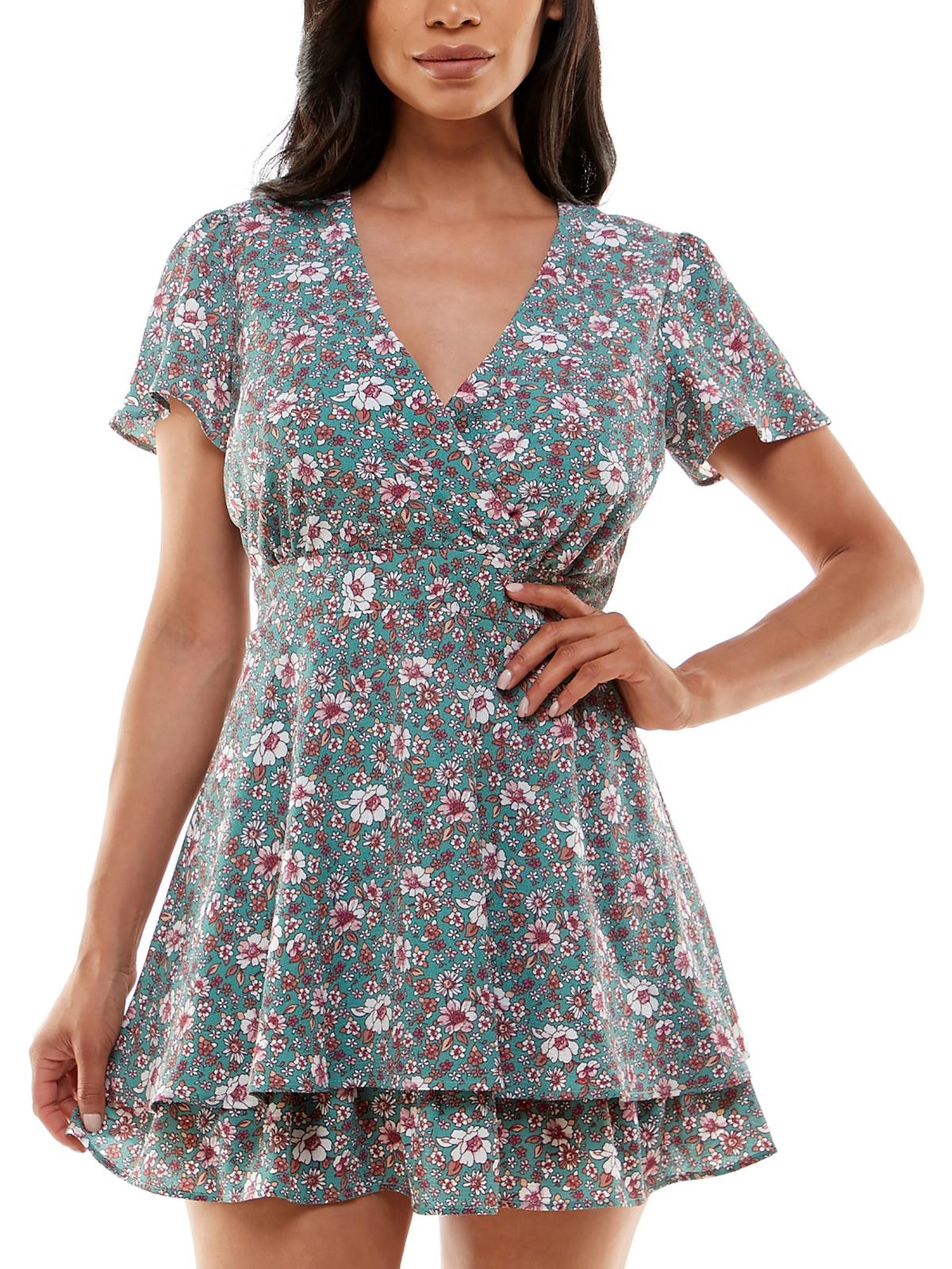 

Платье Juniors Womens с цветочным принтом, короткое, с расклешенной юбкой Emerald Sundae, цвет green multi
