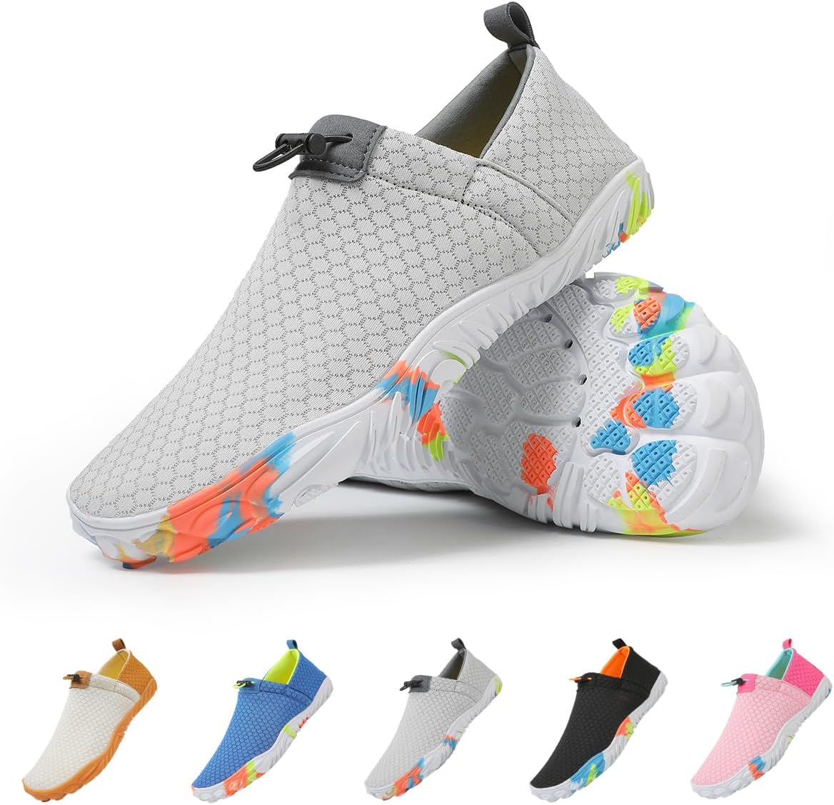

Кроссовки для воды, минималистичные прогулочные туфли, быстро сохнущие дышащие сетчатые, подошва из нескользящей резины, широкий носок, для пляжа, бега и походов на открытом воздухе Suxiaur, светло-серый
