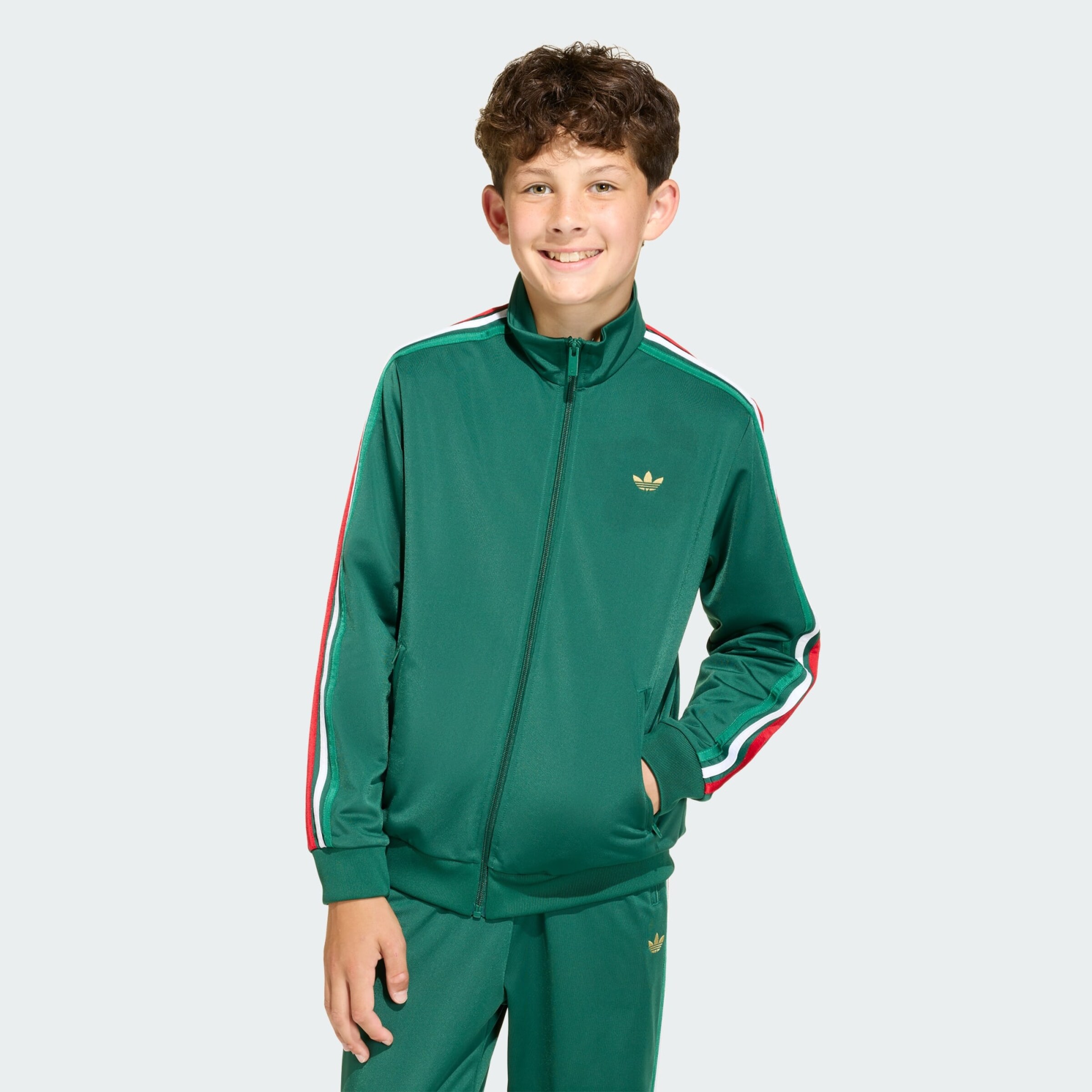 Adidas Originals Толстовка с молнией 'Firebird' в изумрудном цвете — фото 2