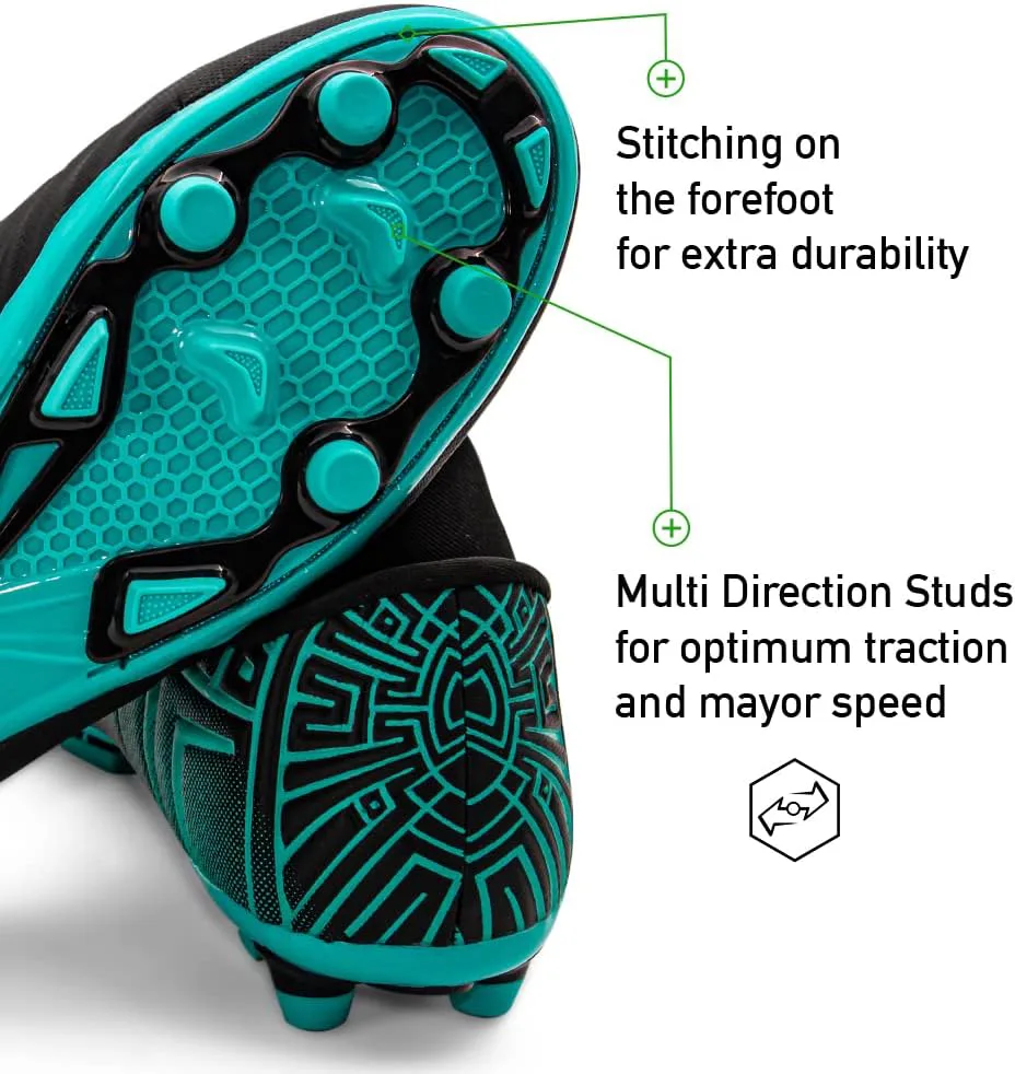 

Футбольные бутсы для мужчин и мальчиков - бутсы для твердого грунта с многообразными шипами - текстурированный передний отдел стопы - мягкая подкладка - гибкий верх - усиленные швы - черно-золотые - размер 6 RUNIC, черный