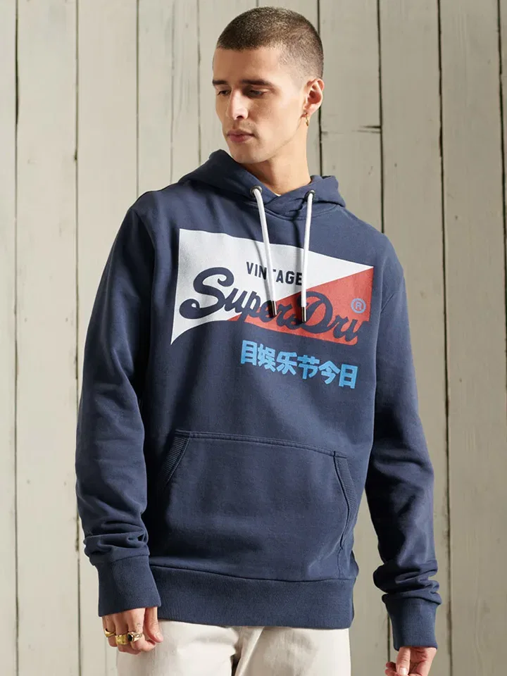 Худи свободного кроя из органического хлопка Superdry, темно-синий