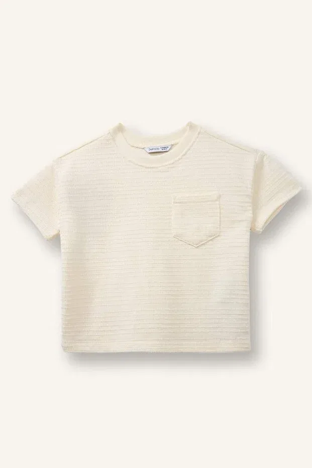 Детская футболка для мальчиков с жаккардовым узором Regular Fit Jacquard Short Sleeve T-Shirt Baby Boy h3747a526sm Defacto, Ecru-Er105