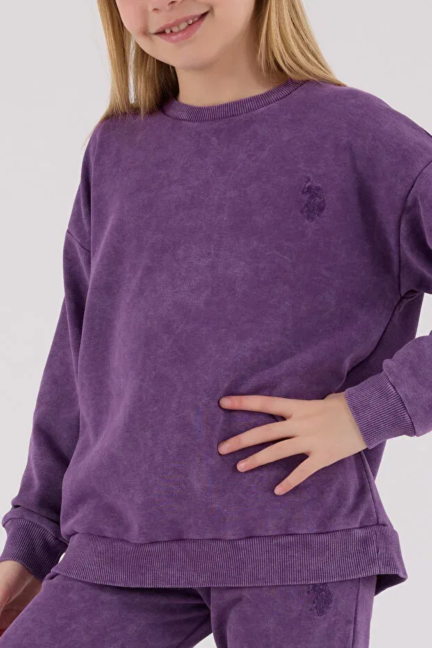 Детский комплект для девочек из свитшота и брюк с вышивкой U.S. Polo Assn., Purple — фото 4
