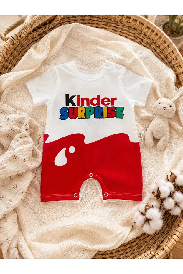 Детский комбинезон для девочек с принтом Kinder Surprise Short Sleeve Jumpsuit Set Mai Perla, Красный — фото 4