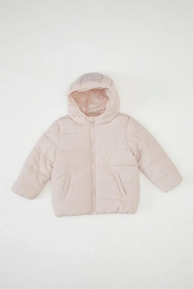 Детское пальто для девочек с капюшоном водонепроницаемое Defacto, Light Pink — фото 4