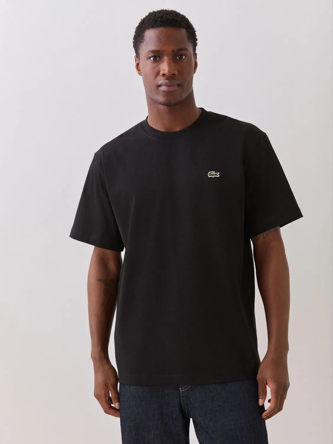 Черная футболка свободного кроя из тяжелого джерси Lacoste — фото 3