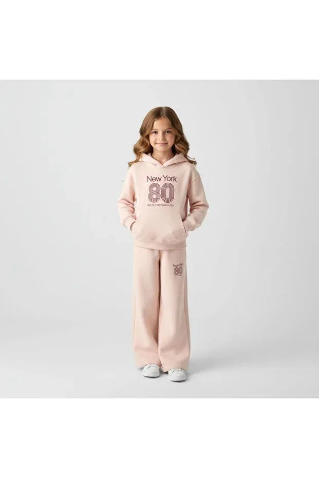 Детский комплект толстовки и брюк для девочек с принтом New York Hooded Girls' Tracksuit Set Seabubbles, Powder — фото 3