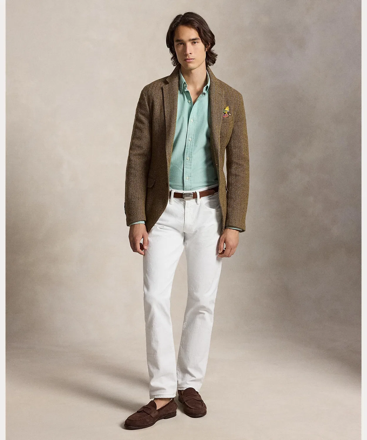 Мужская классическая рубашка с длинным рукавом однотонная POLO RALPH LAUREN, Зеленый — фото 3
