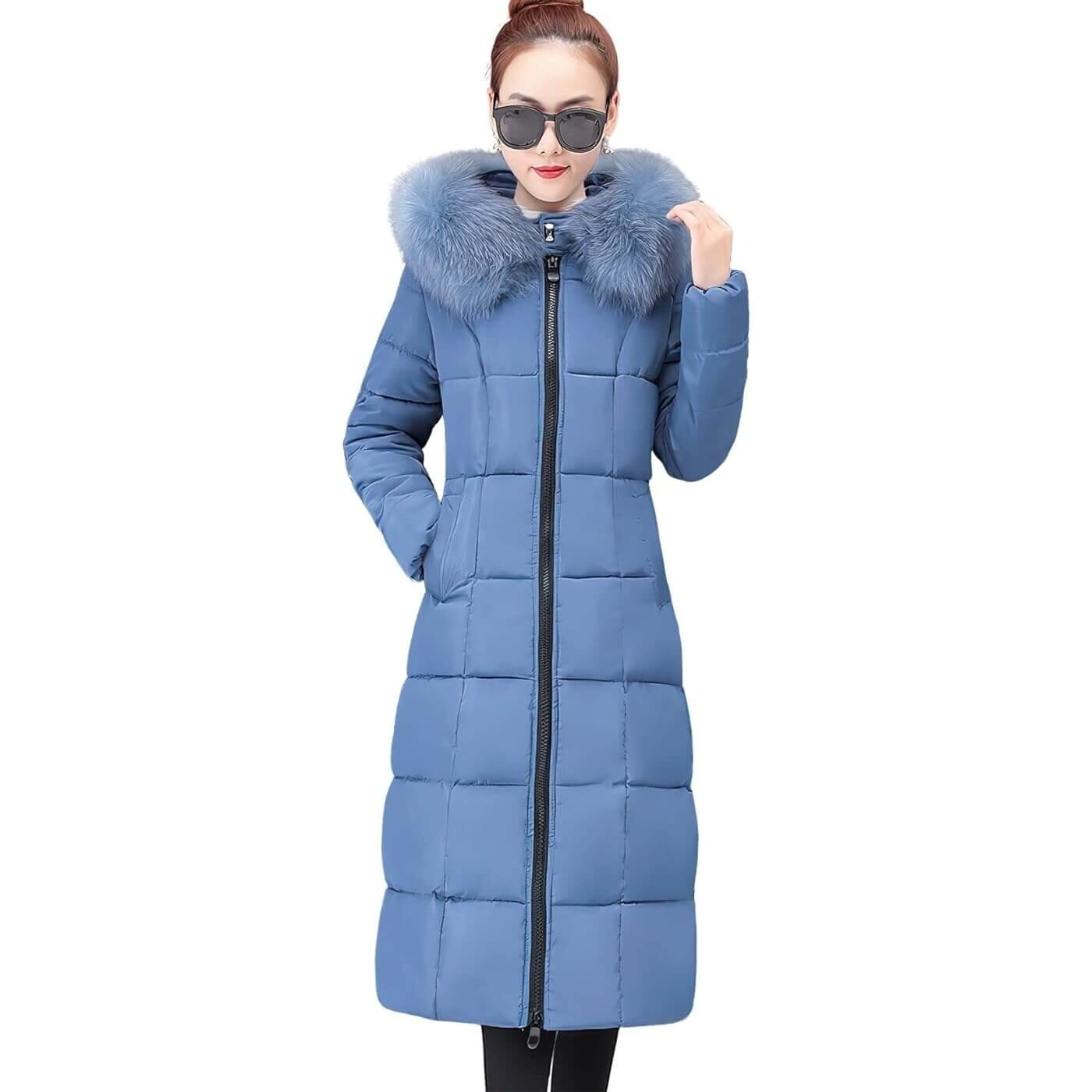 

Пальто-куртка Ebossy Women's Winter Thicken Down Alternative Long With Faux Fur Hood, светло-синий