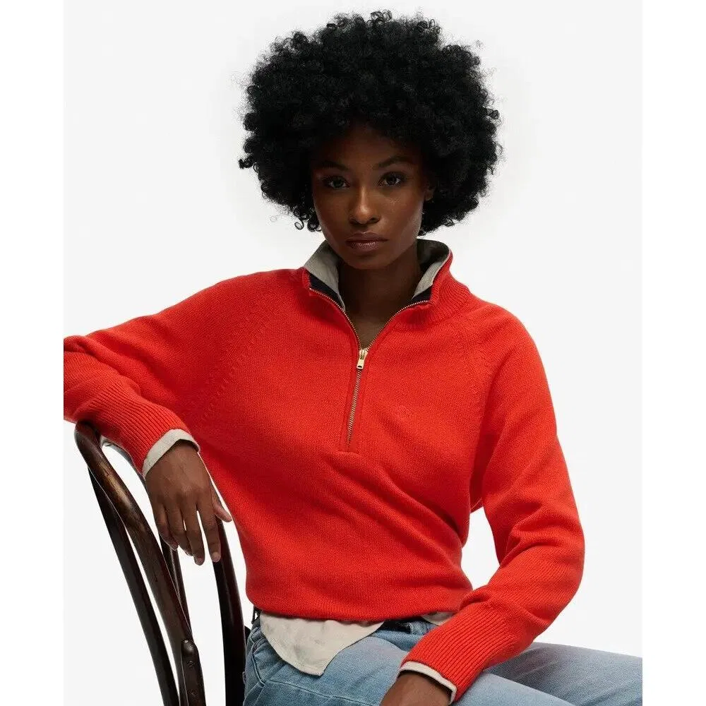 Женский хлопковый пуловер с полузастежкой Superdry Classique, Orange — фото 4