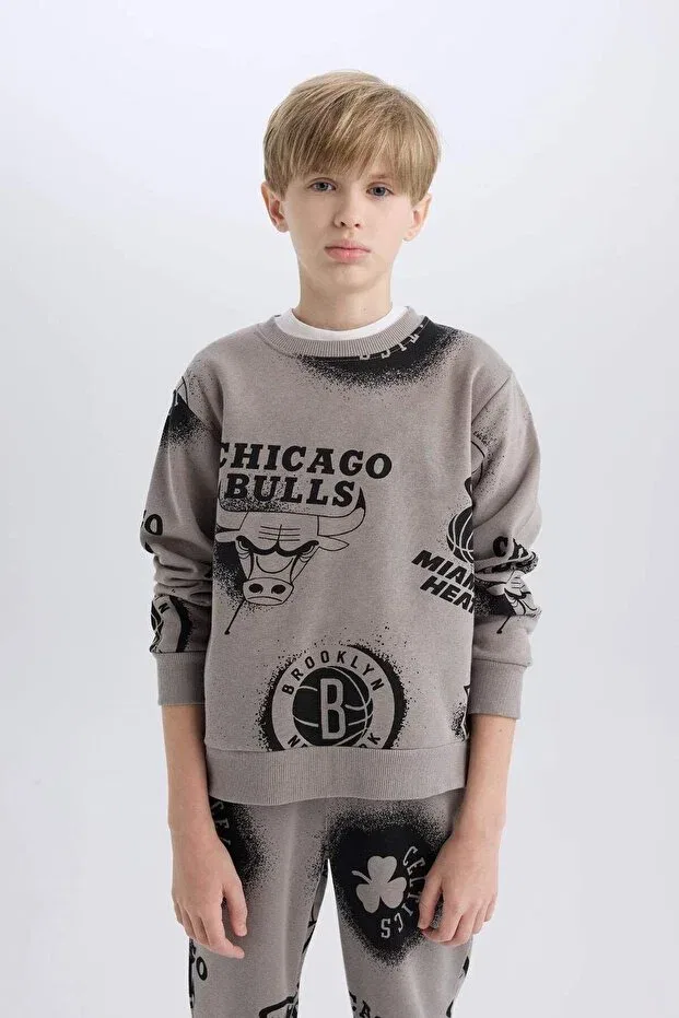 Детские свитшот для мальчиков с принтом NBA Current Teams Crew Neck Defacto, Gray-Gr323 — фото 4