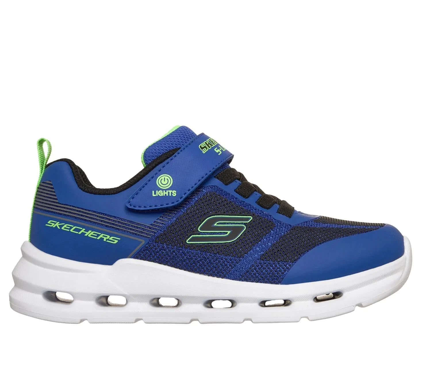 Детские кроссовки для мальчиков с подсветкой Glide-step Lights Skechers, Blue Black Synthetic Textile Lime Trim — фото 4