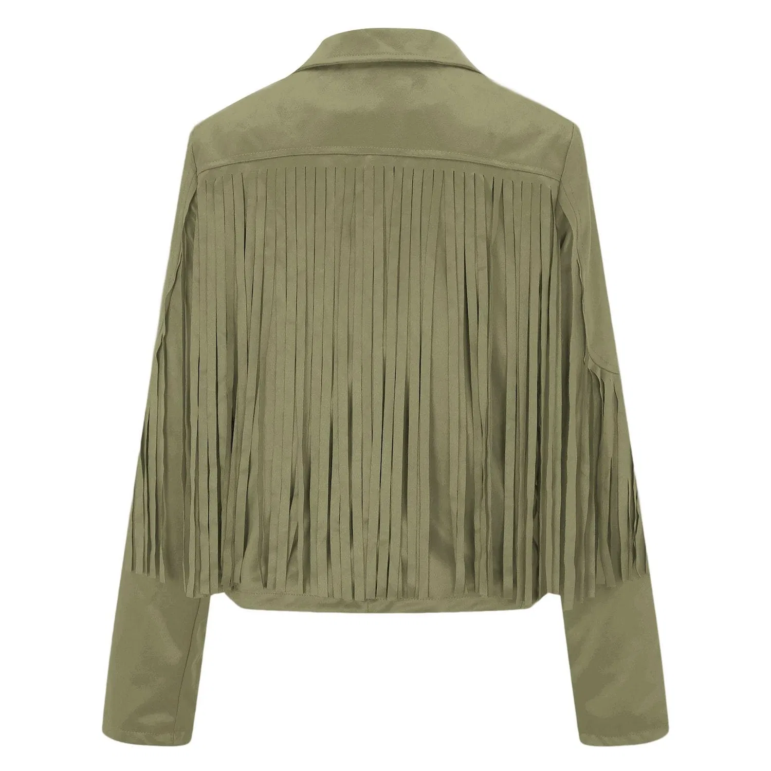 Женская куртка короткая slim fit с бахромой, Verde Militare — фото 4