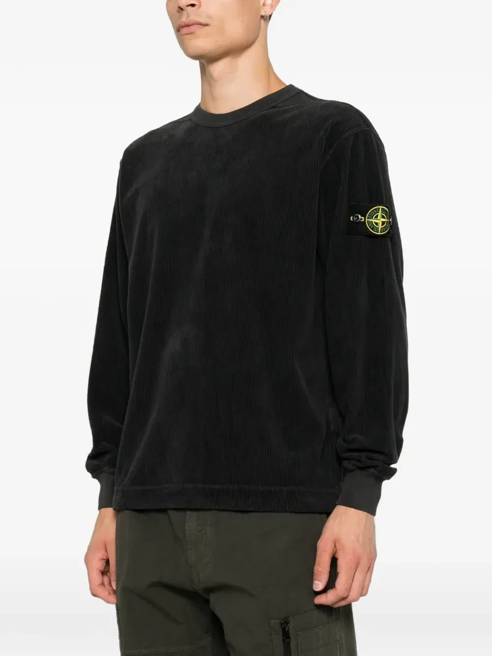 Вельветовый свитер с нашивкой Compass Stone Island, серый — фото 3