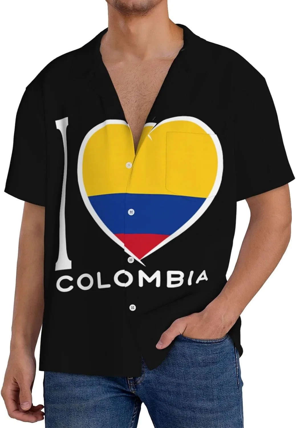 Мужская свободная рубашка с коротким рукавом I Love Colombia, Black