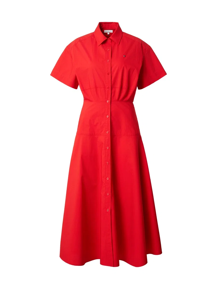 Платье-рубашка TOMMY HILFIGER 'Fit And Flare Midi' неоново-красного цвета