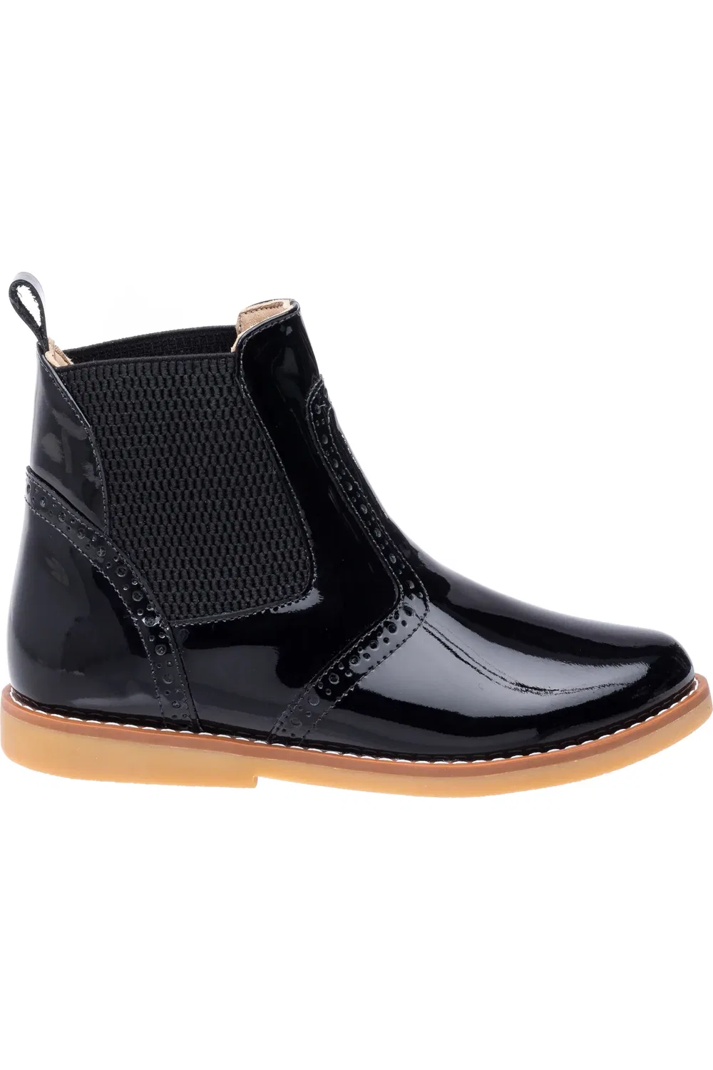 Детские ботинки челси с брогированием Brogue Chelsea Boot Elephantito, Patent Black — фото 2