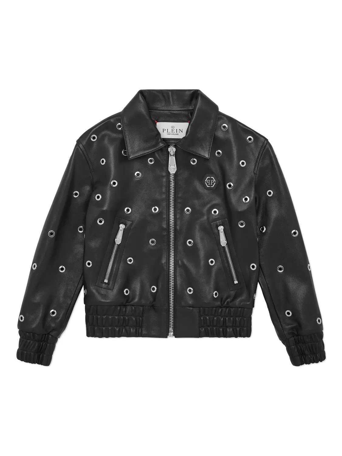 Кожаная бомбер-куртка Philipp Plein, черный